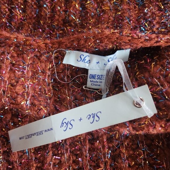 She + Sky Mauve Glitter Metallic Open Chunky Sweater Women One Size NEW - Picture 7 of 7